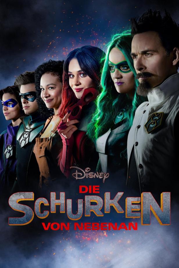 Das Filmplakat für „Die Schurken von Nebenan“ zeigt eine Gruppe kostümierter Personen.