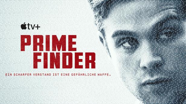Das Poster für „Prime Finder“ auf Apple TV+ zeigt eine Person, die in Zahlenreihen verborgen ist.