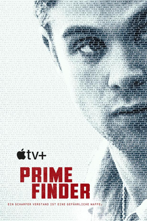 Das Filmplakat für „Prime Finder“ auf Apple TV+ zeigt ein Gesicht aus Zahlen und Code.