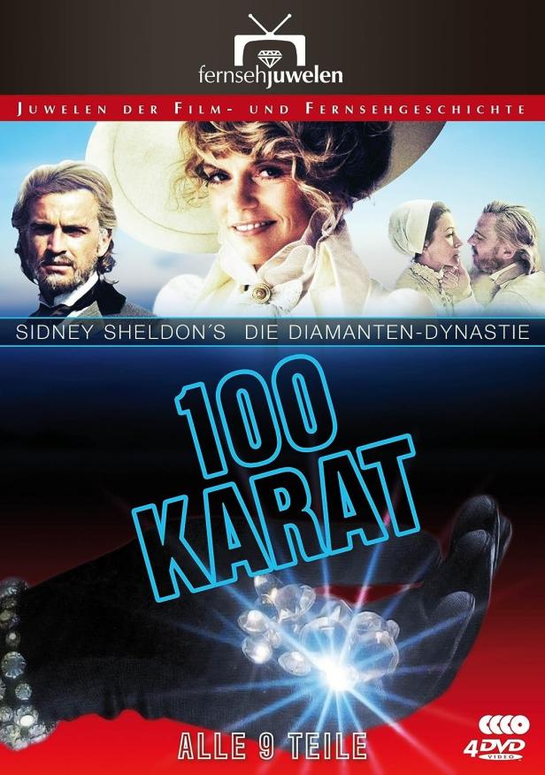Das Cover der DVD „Sidney Sheldon's Die Diamanten-Dynastie“ zeigt Szenen und den Titel „100 Karat“.