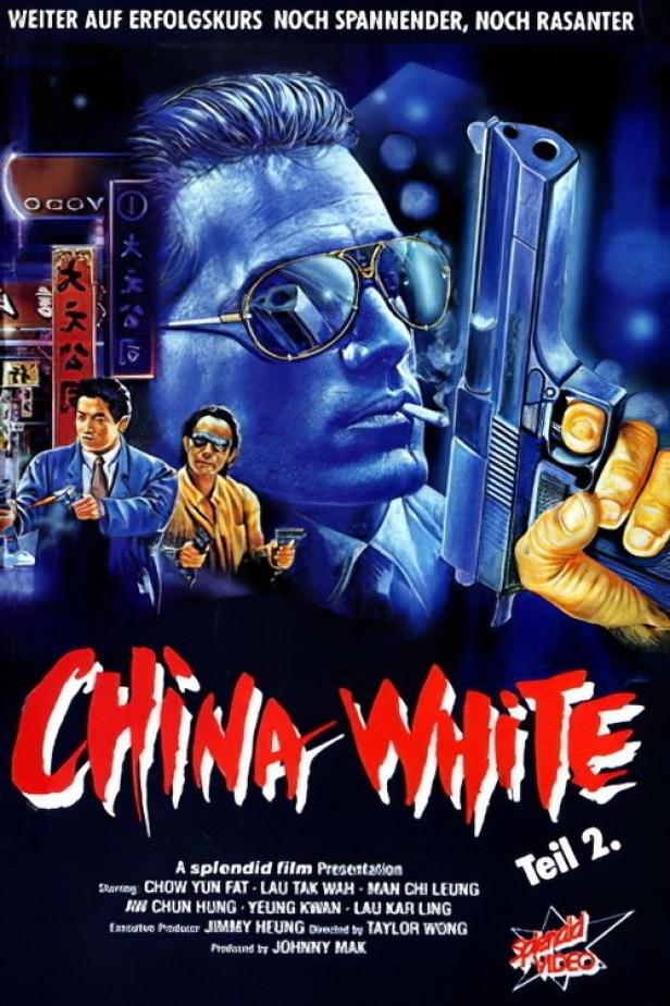 Das Filmplakat für „China White Teil 2“ zeigt einen Mann mit Sonnenbrille und Pistole.