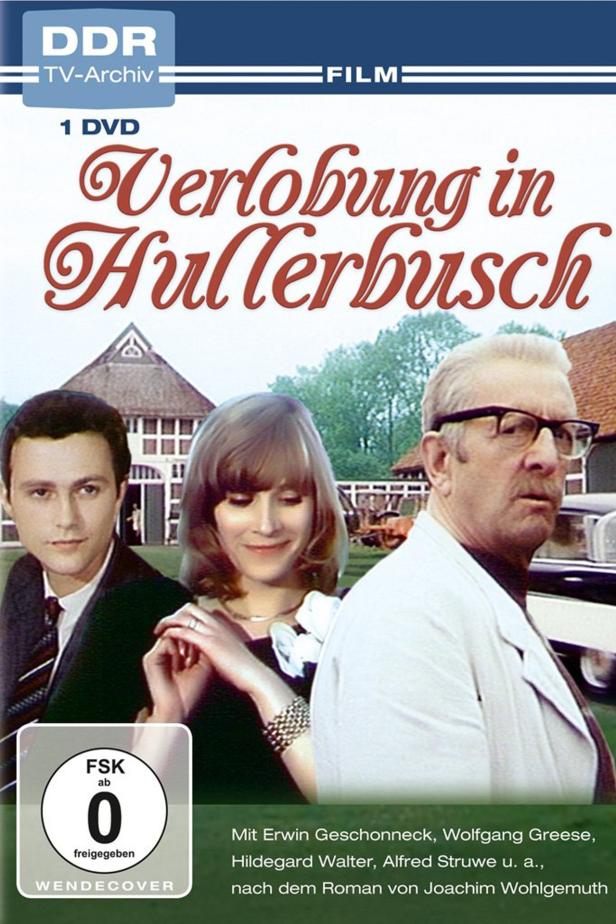 DVD-Cover des DDR-Films „Verlobung in Hullerbusch“ mit den Schauspielern Erwin Geschonneck, Wolfgang Greese und Hildegard Walter.