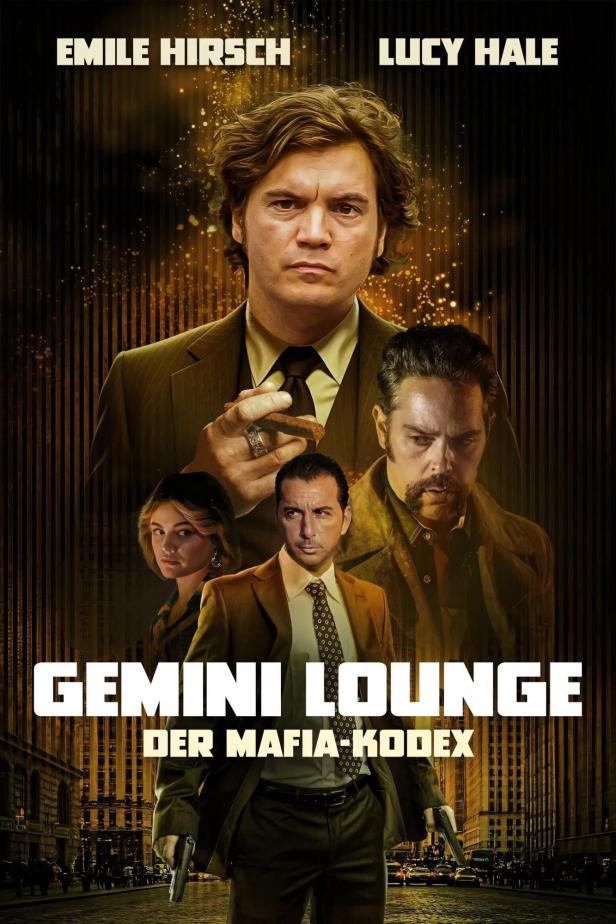 Das Filmplakat für „Gemini Lounge: Der Mafia-Kodex“ zeigt Emile Hirsch und Lucy Hale.