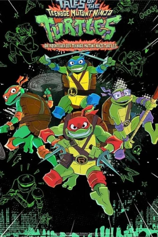 Das Poster für „Tales of the Teenage Mutant Ninja Turtles“ zeigt die vier Turtles in Kampfpose.