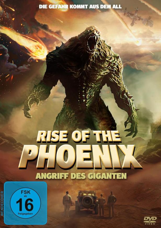 Das Cover des Films „Rise of the Phoenix: Angriff des Giganten“ zeigt ein riesiges Monster vor einer Wüstenlandschaft.