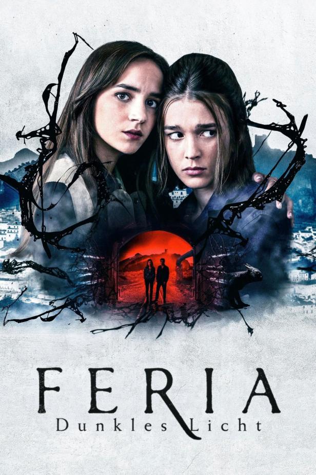 Das Filmplakat zu „Feria: Dunkles Licht“ zeigt zwei junge Frauen vor einem roten Tunnel.