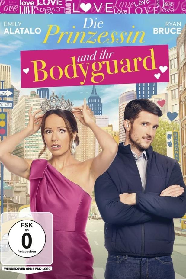Das Filmplakat für „Die Prinzessin und ihr Bodyguard“ mit Emily Alatalo und Ryan Bruce vor einer New Yorker Straßenszene.