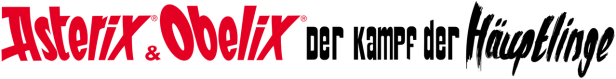 Das rote Logo von „Asterix & Obelix“ auf schwarzem Hintergrund.