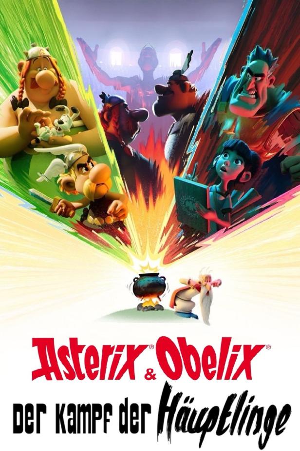 Das Filmplakat für „Asterix & Obelix – Der Kampf der Häuptlinge“ zeigt die animierten Charaktere.