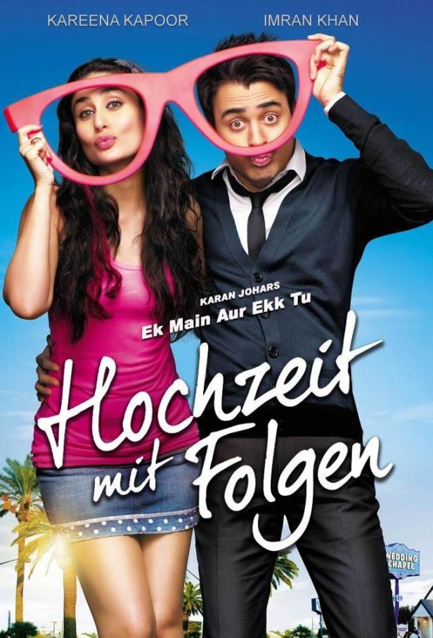 Das Filmplakat für „Hochzeit mit Folgen“ zeigt Kareena Kapoor und Imran Khan mit übergroßen Brillen.