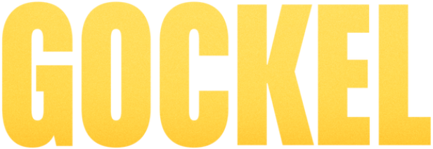 Das Wort „Gockel“ in großen, gelben Buchstaben.