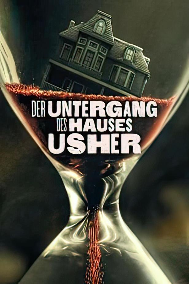 Ein Haus liegt in einer Sanduhr, Titel: „Der Untergang des Hauses Usher“.