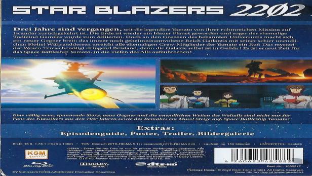 Das Cover von „Star Blazers 2202“ zeigt Raumschiffe und Charaktere aus der Anime-Serie.