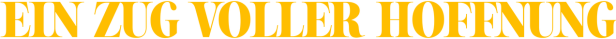 Der Schriftzug „Einzug voller Hoffnung“ in gelber Schrift auf schwarzem Hintergrund.
