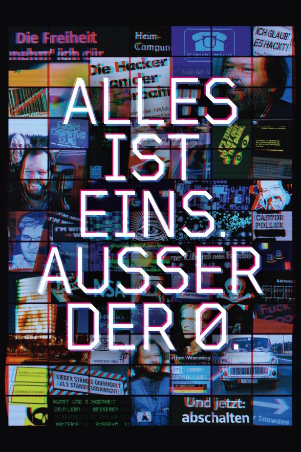 Eine Collage mit dem Text „Alles ist eins. Ausser der 0“ und verschiedenen Hacker-Motiven.