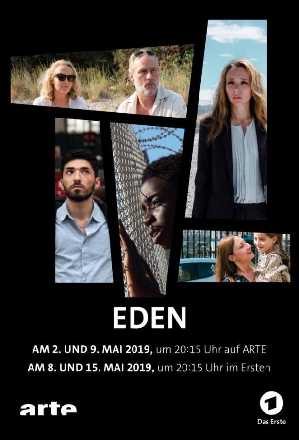 Das Filmplakat für „Eden“ zeigt verschiedene Charaktere in unterschiedlichen Situationen.