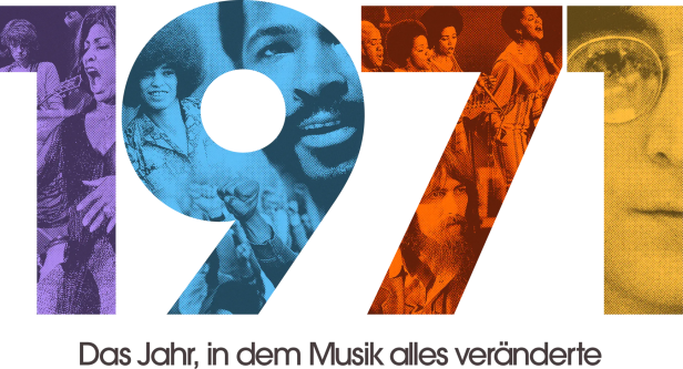 Das stilisierte Bild zeigt Musiker und die Jahreszahl 1977, mit dem Slogan „Das Jahr, in dem Musik alles veränderte“.