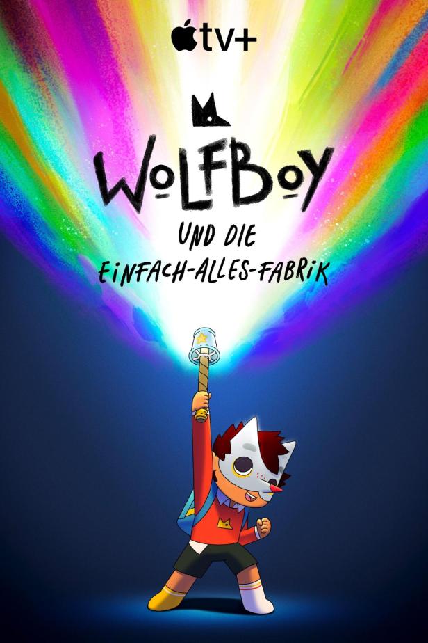 Ein Junge mit Wolfsmaske hält eine leuchtende Fackel in der Hand, Titel: „WolfBoy und die Einfach-Alles-Fabrik“.