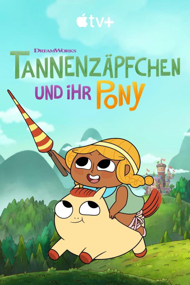 Das animierte Titelbild von „Tannenzäpfchen und ihr Pony“ von Dreamworks für Apple TV+.