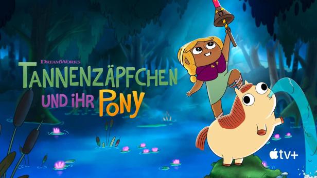 Das animierte Titelbild von DreamWorks „Tannenzäpfchen und ihr Pony“ auf Apple TV+.