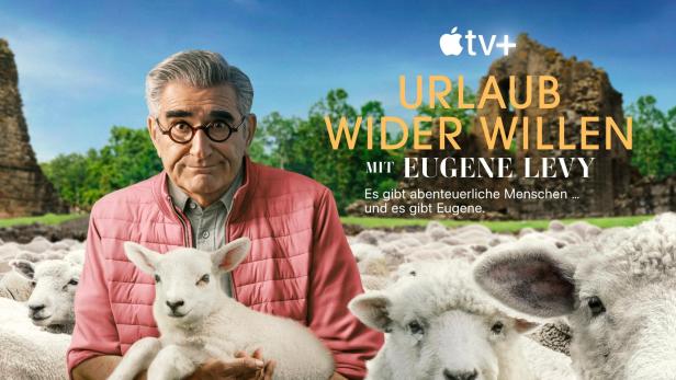 Das Werbeplakat für „Urlaub wider Willen“ mit Eugene Levy und vielen Schafen.