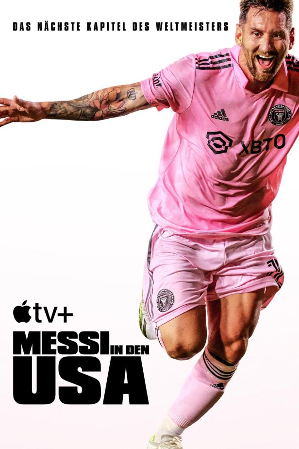 Lionel Messi im Trikot von Inter Miami, zu sehen im Werbeplakat für „Messi in den USA“.