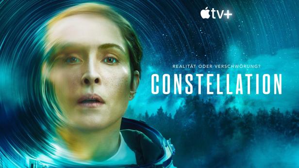Das Filmplakat für die Apple TV+ Serie „Constellation“ zeigt eine Astronautin vor einem Sternenhintergrund.