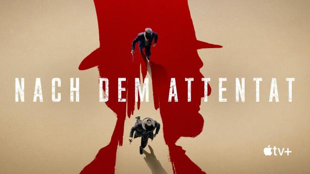 Ein stilisierter Mann mit Hut und Pistole auf dem Poster für „Nach dem Attentat“.