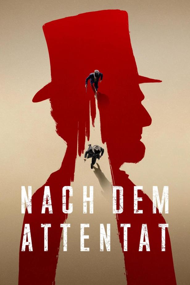 Das Filmplakat zu „Nach dem Attentat“ zeigt eine rote Silhouette und zwei bewaffnete Männer.
