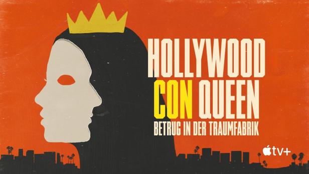 Das Poster für „Hollywood Con Queen: Betrug in der Traumfabrik“ zeigt eine stilisierte Königin vor einer Skyline.