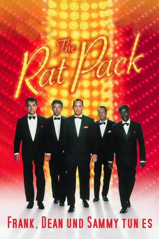 Das Filmplakat für „The Rat Pack“ zeigt fünf Männer in Anzügen.