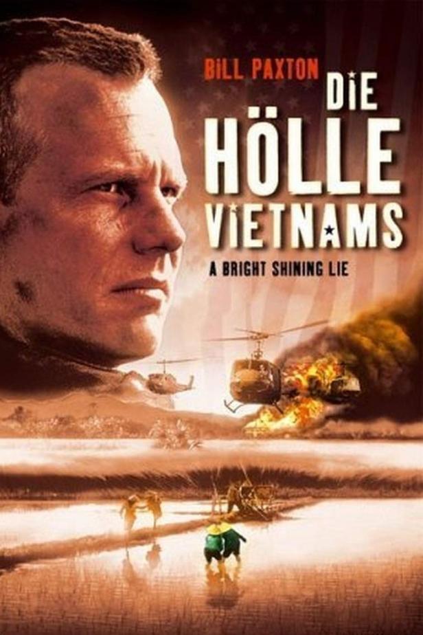 Das Filmplakat für „Die Hölle Vietnams“ mit Bill Paxton vor einer Kriegsszene.
