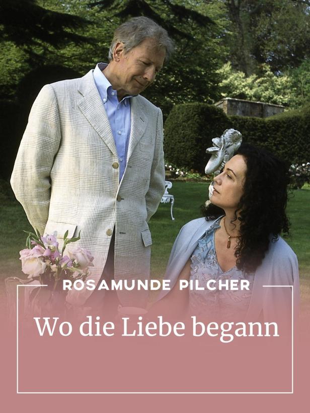 Ein Mann und eine Frau stehen im Garten, im Hintergrund der Titel „Wo die Liebe begann“.