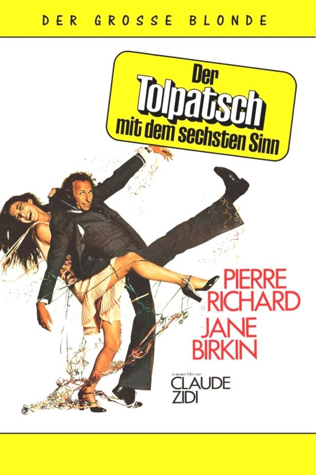Das Filmplakat zu „Der Tolpatsch mit dem sechsten Sinn“ mit Pierre Richard und Jane Birkin.