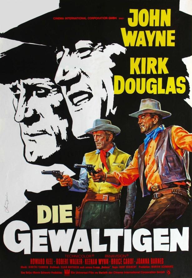 Das Filmplakat für „Die Gewaltigen“ mit John Wayne und Kirk Douglas als Cowboys.