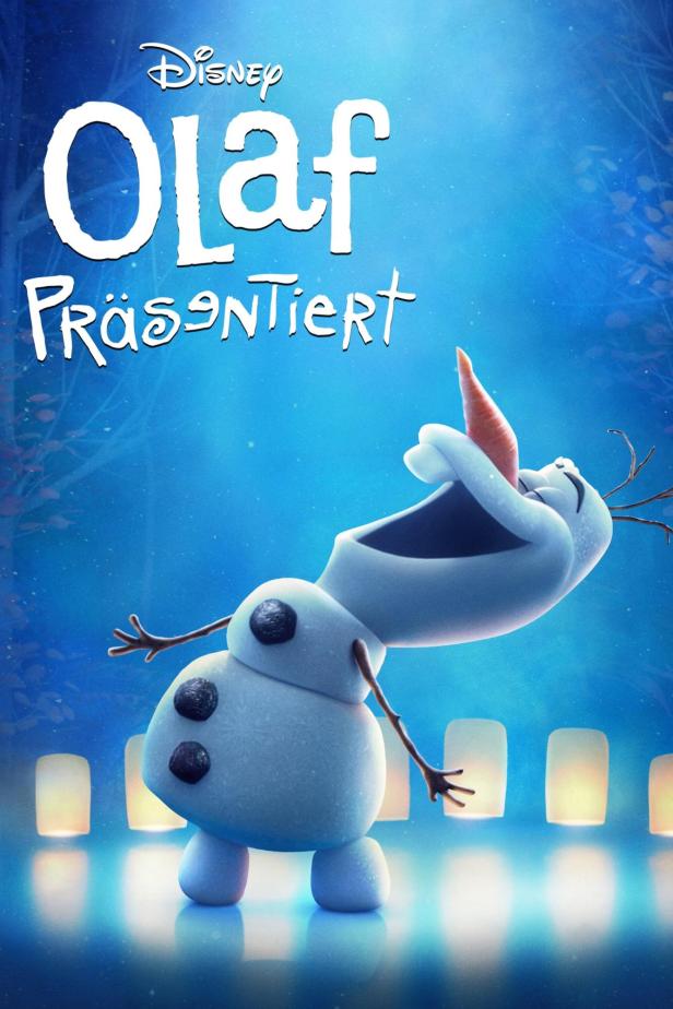 Das Filmplakat zu „Olaf präsentiert“ zeigt Olaf in einer blauen Winterlandschaft.