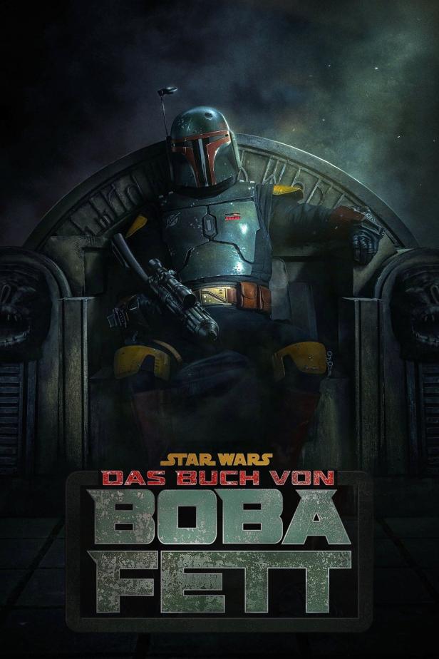 Boba Fett sitzt auf einem Thron, wie auf dem Poster für „Das Buch von Boba Fett“.