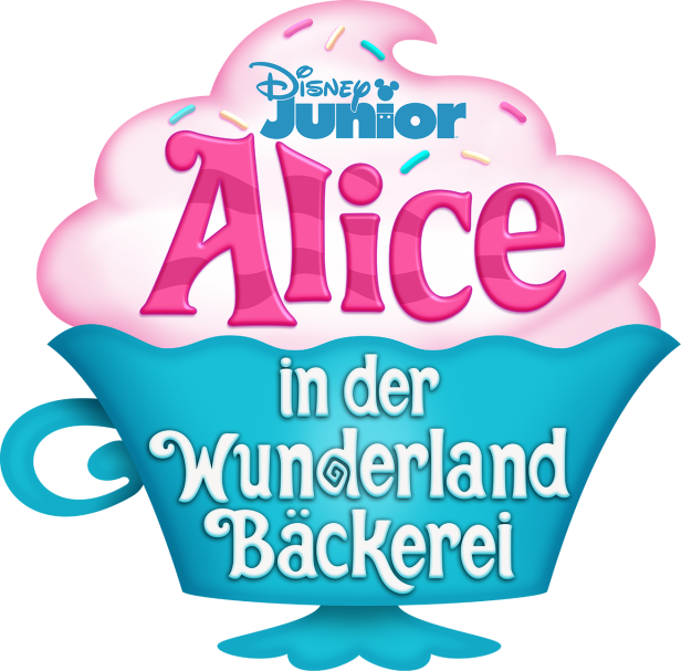 Das Logo von „Alice in der Wunderland-Bäckerei“ von Disney Junior, dargestellt als Cupcake.