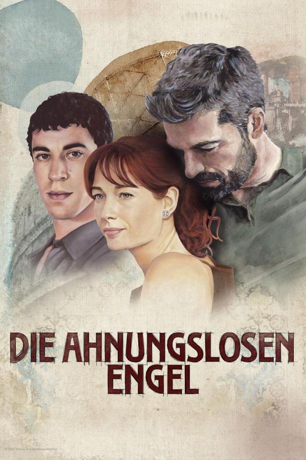 Das Filmplakat für „Die Ahnungslosen Engel“ zeigt drei Personen.
