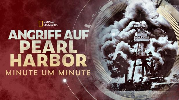 Das National Geographic-Logo und der Titel „Angriff auf Pearl Harbor Minute um Minute“.