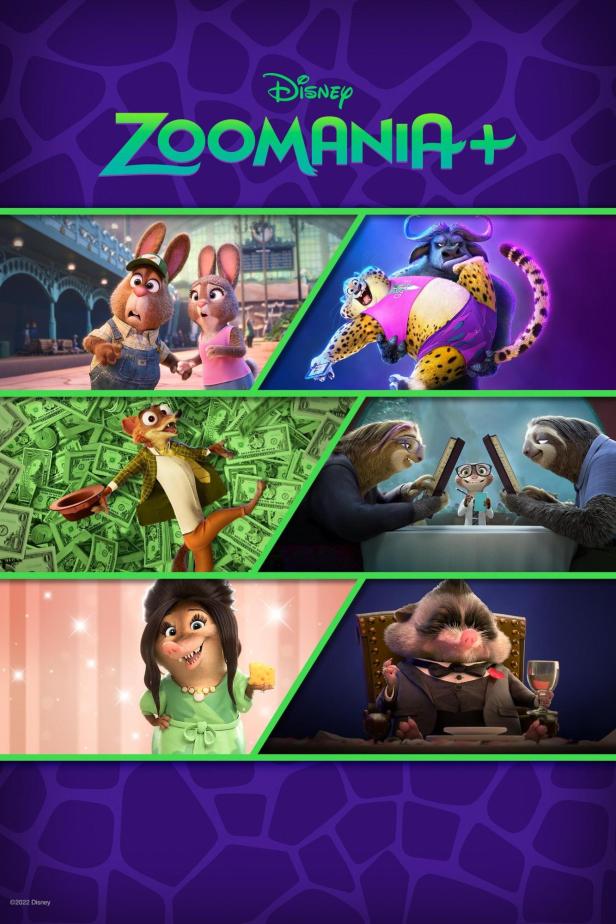 Ein Werbebild für „Zoomania+“ mit verschiedenen Charakteren aus der Serie.