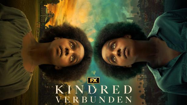 Das Poster für die FX-Serie „Kindred“ zeigt zwei Frauen, die sich gegenüberliegen.