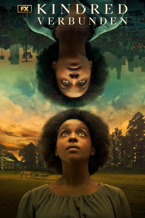 Das Poster für „Kindred“ zeigt zwei Frauen, eine mit Blick in die Vergangenheit, die andere in die Zukunft.