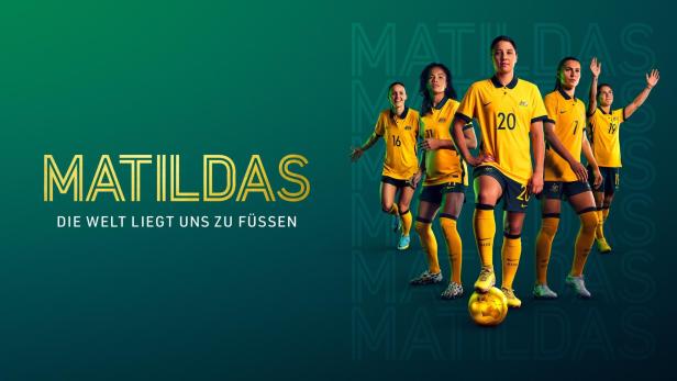 Die australische Frauenfußballnationalmannschaft „Matildas“ vor einem grünen Hintergrund.