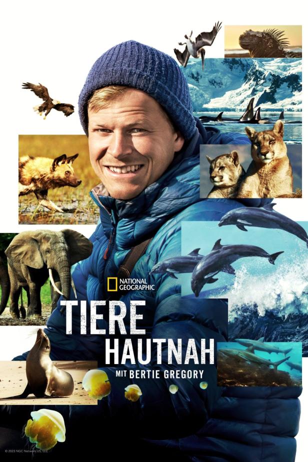Ein National Geographic-Cover mit Bertie Gregory und verschiedenen Tieren.