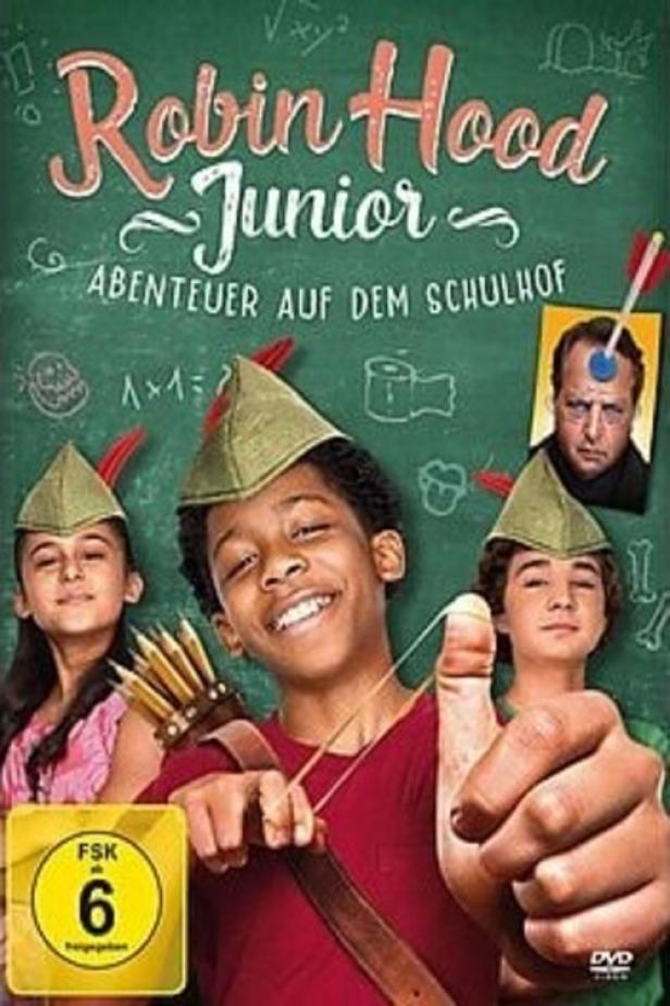 Das Cover des Films „Robin Hood Junior – Abenteuer auf dem Schulhof“ zeigt drei Kinder mit Robin-Hood-Hüten.