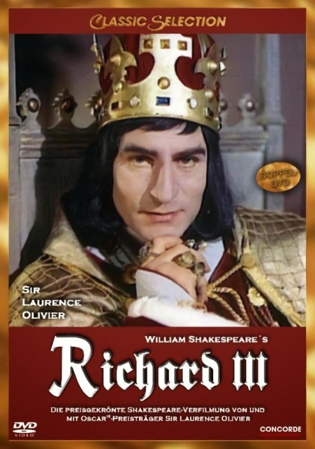 Das Cover des Films „Richard III“ mit Laurence Olivier als König.