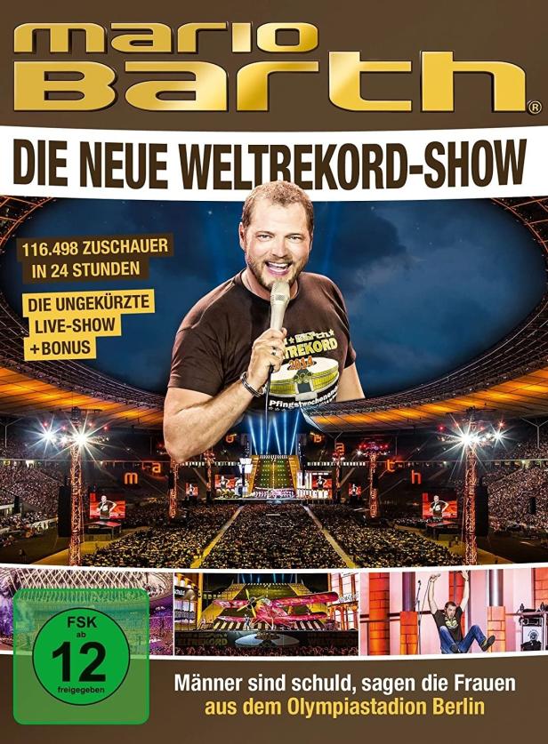 Das Cover der DVD „Mario Barth – Die neue Weltrekord-Show“ mit dem Comedian vor Publikum im Olympiastadion Berlin.
