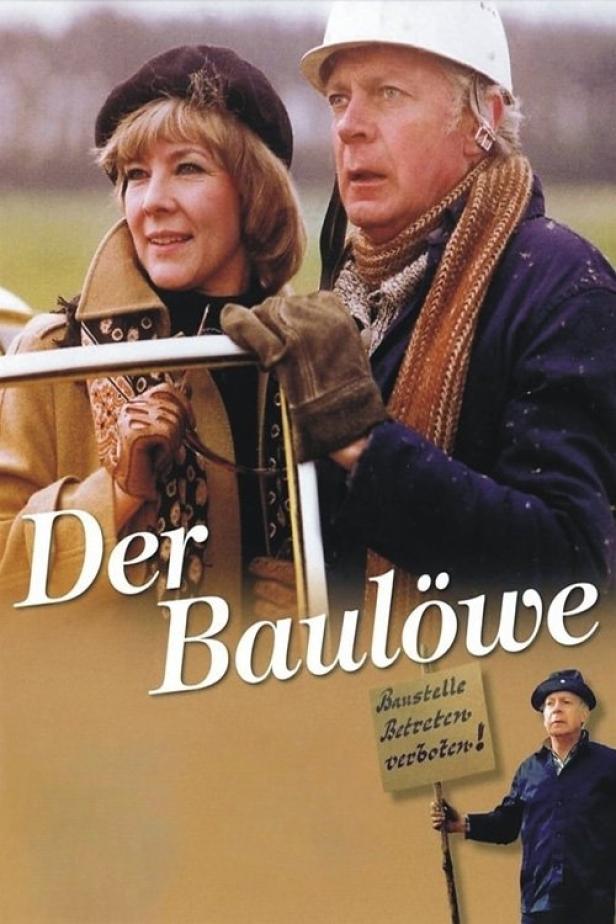 Das Filmplakat für „Der Baulöwe“ zeigt ein Paar und einen Mann mit einem Schild „Baustelle Betreten verboten!“.
