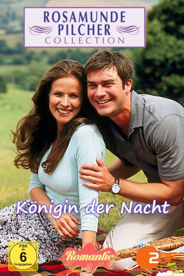 Das Cover von Rosamunde Pilchers „Königin der Nacht“ zeigt ein lächelndes Paar bei einem Picknick.